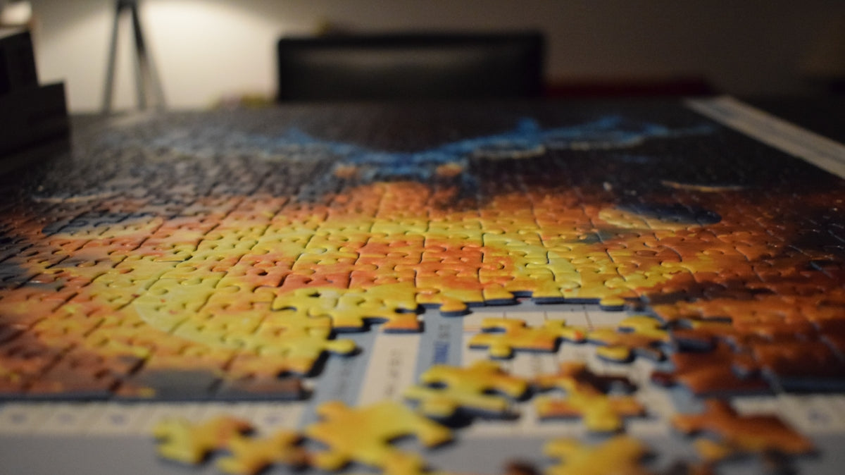 jigsaw puzzle on blue table