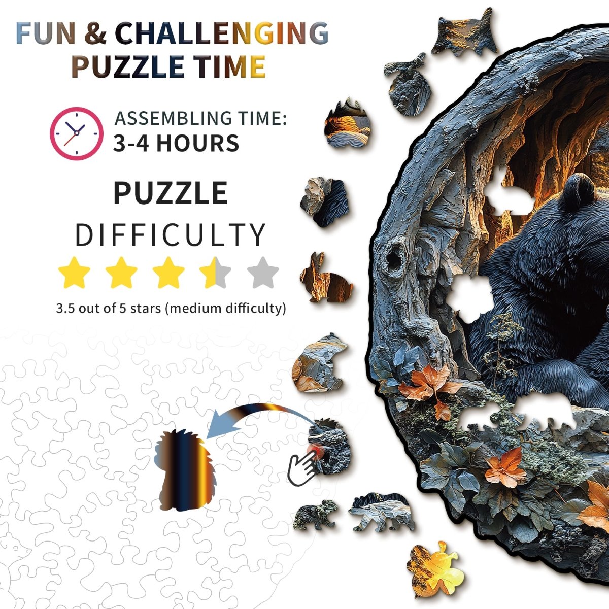 3D Bear Cuddle Wooden Jigsaw Puzzle - KAAYEE Puzzle