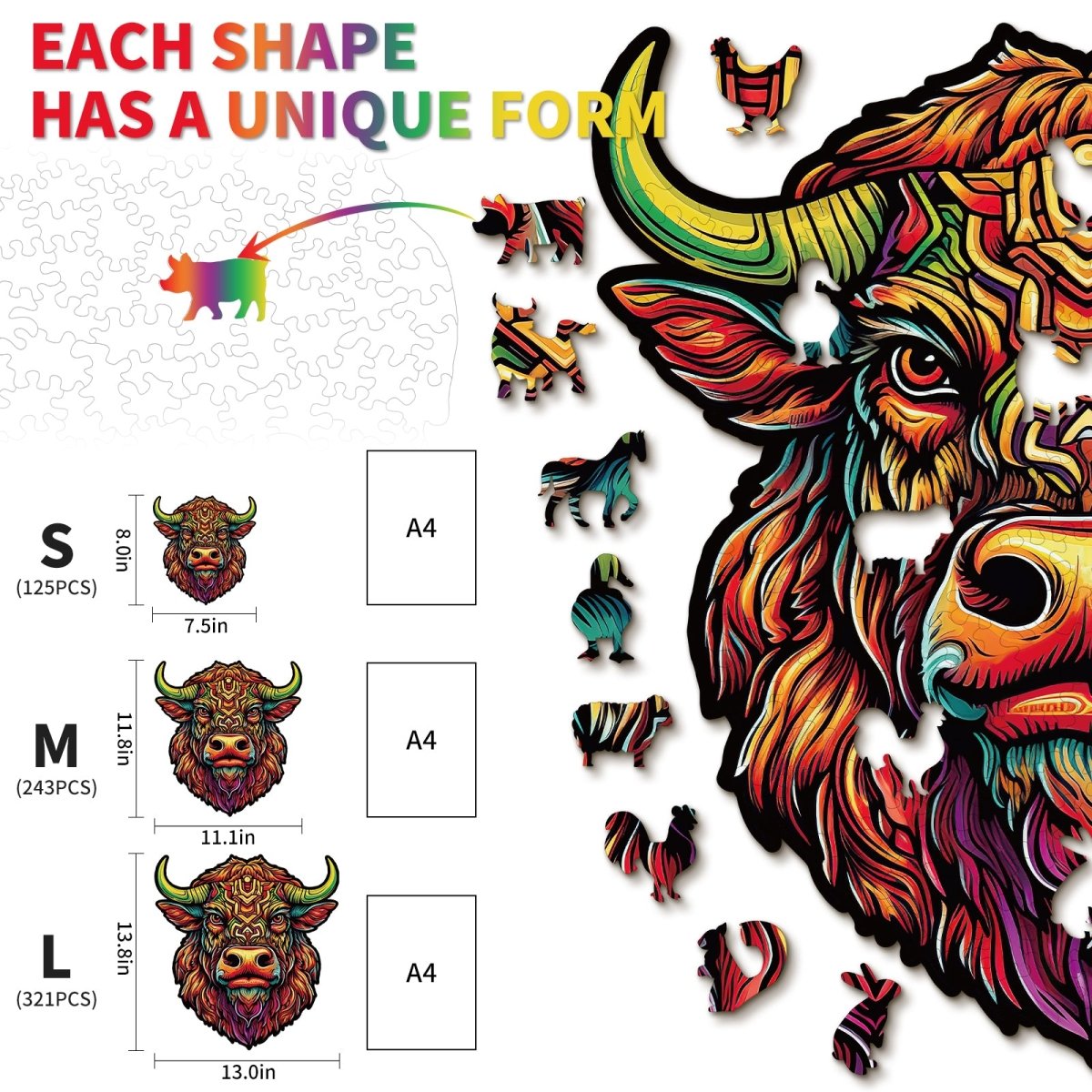 Angry Bull Wooden Jigsaw Puzzle - KAAYEE Puzzle