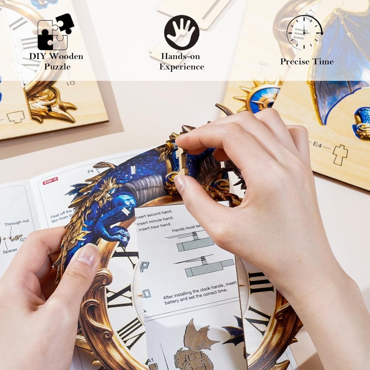 Blue Dragon Clock DIY Wooden Puzzle - KAAYEE Puzzle