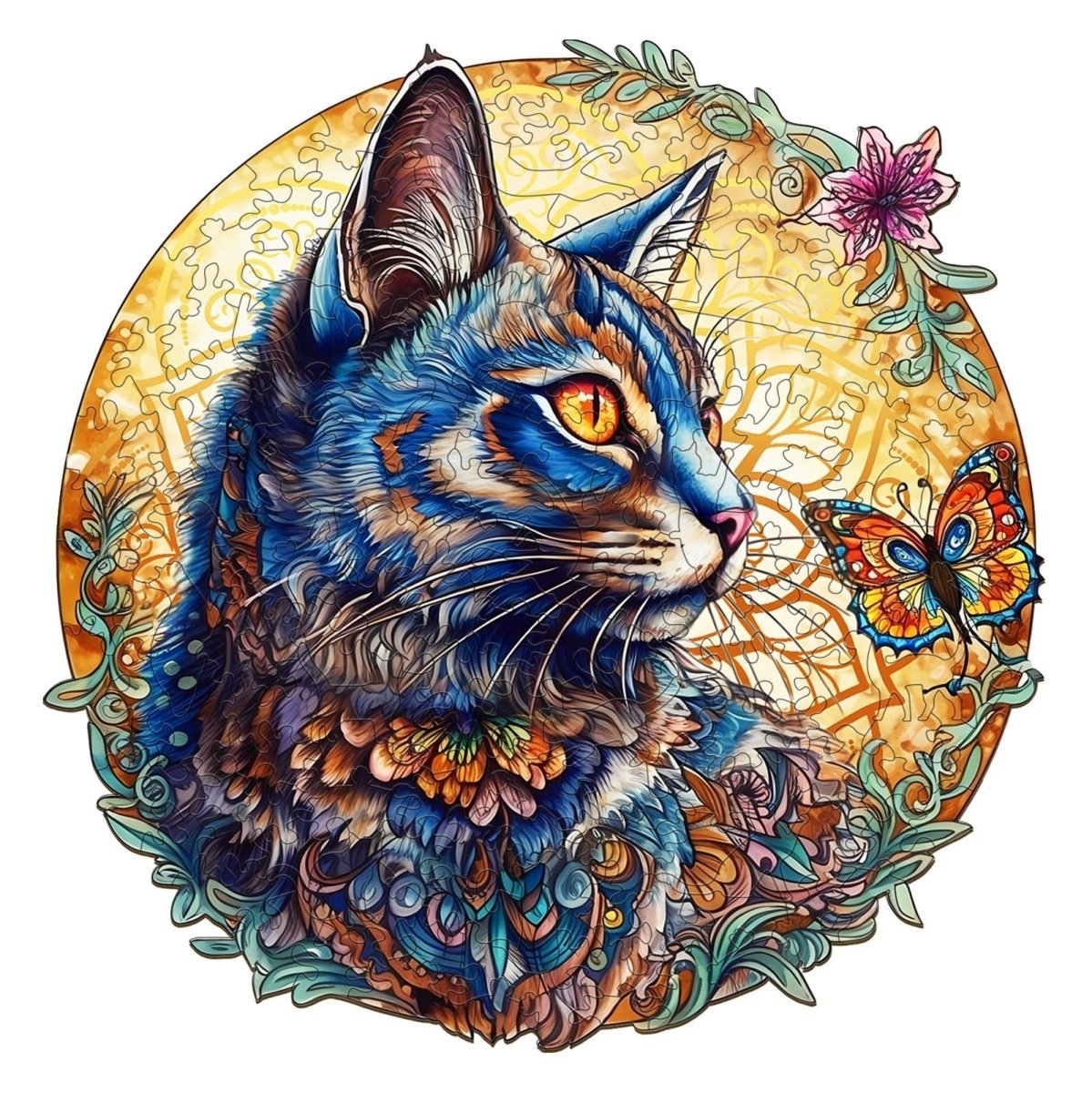 Cat and Butterfly Wooden Jigsaw Puzzle - KAAYEE Puzzle