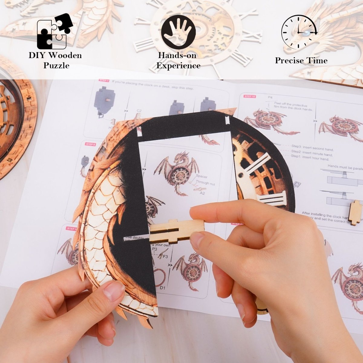 Dragon Clock DIY Wooden Puzzle - KAAYEE Puzzle