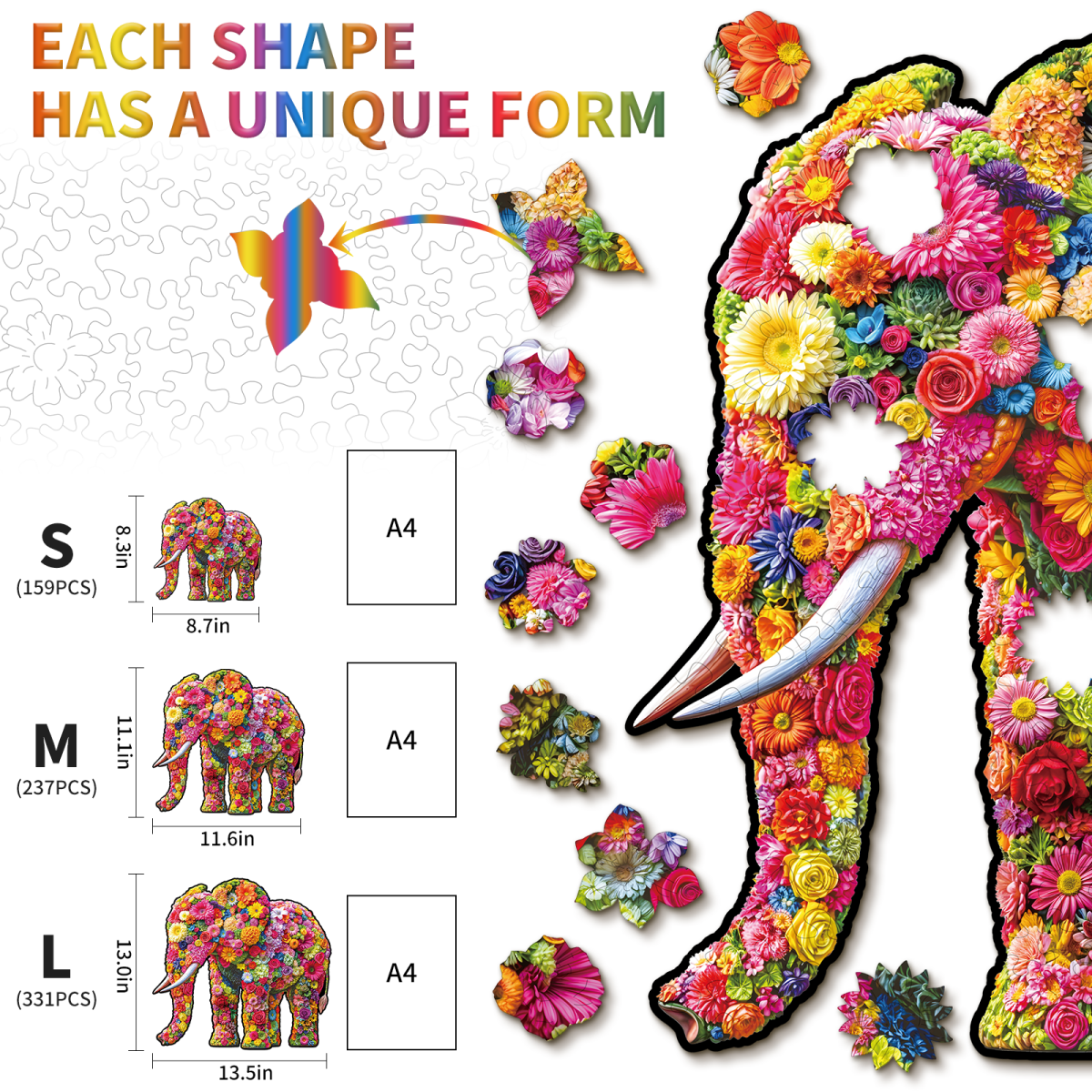 Flower Elephant Wooden Jigsaw Puzzle - KAAYEE Puzzle