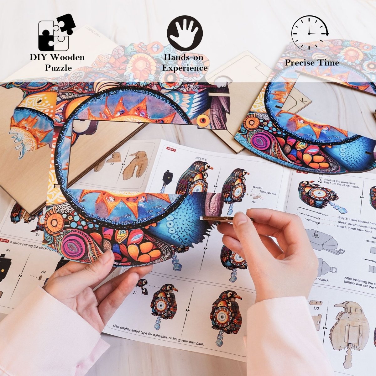 Penguin Family Clock DIY Wooden Puzzle - KAAYEE Puzzle