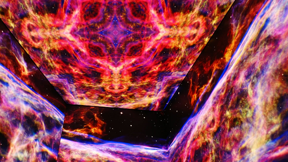 Vibrant nebula with colorful cosmic clouds and stars