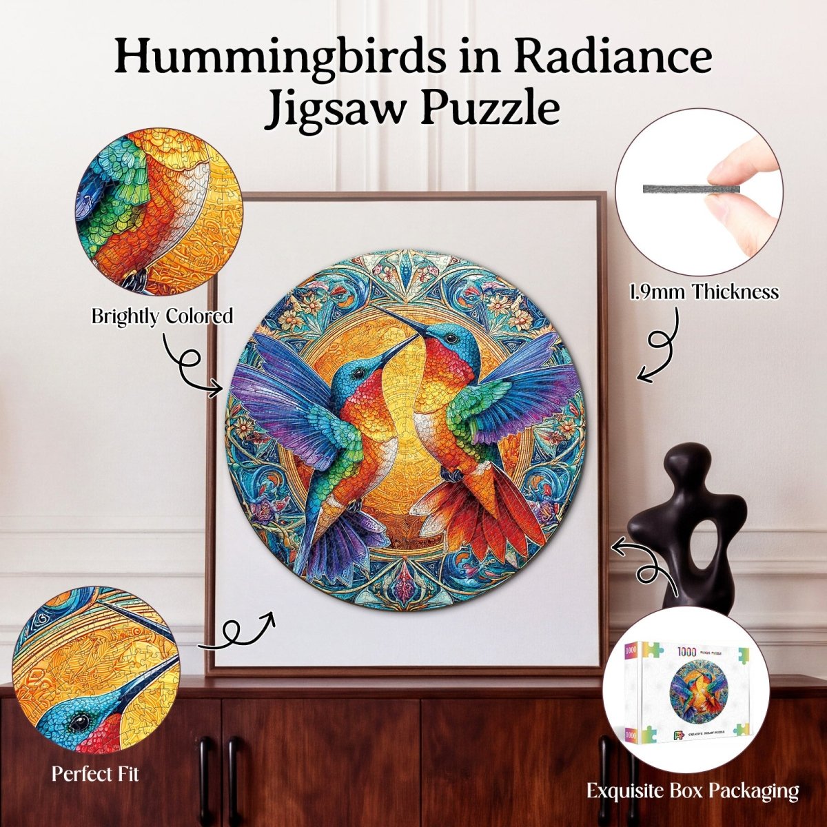 Artistic 1000 - Piece Cardboard Jigsaw Puzzle - Hummingbirds in Radiance - KAAYEE Puzzle