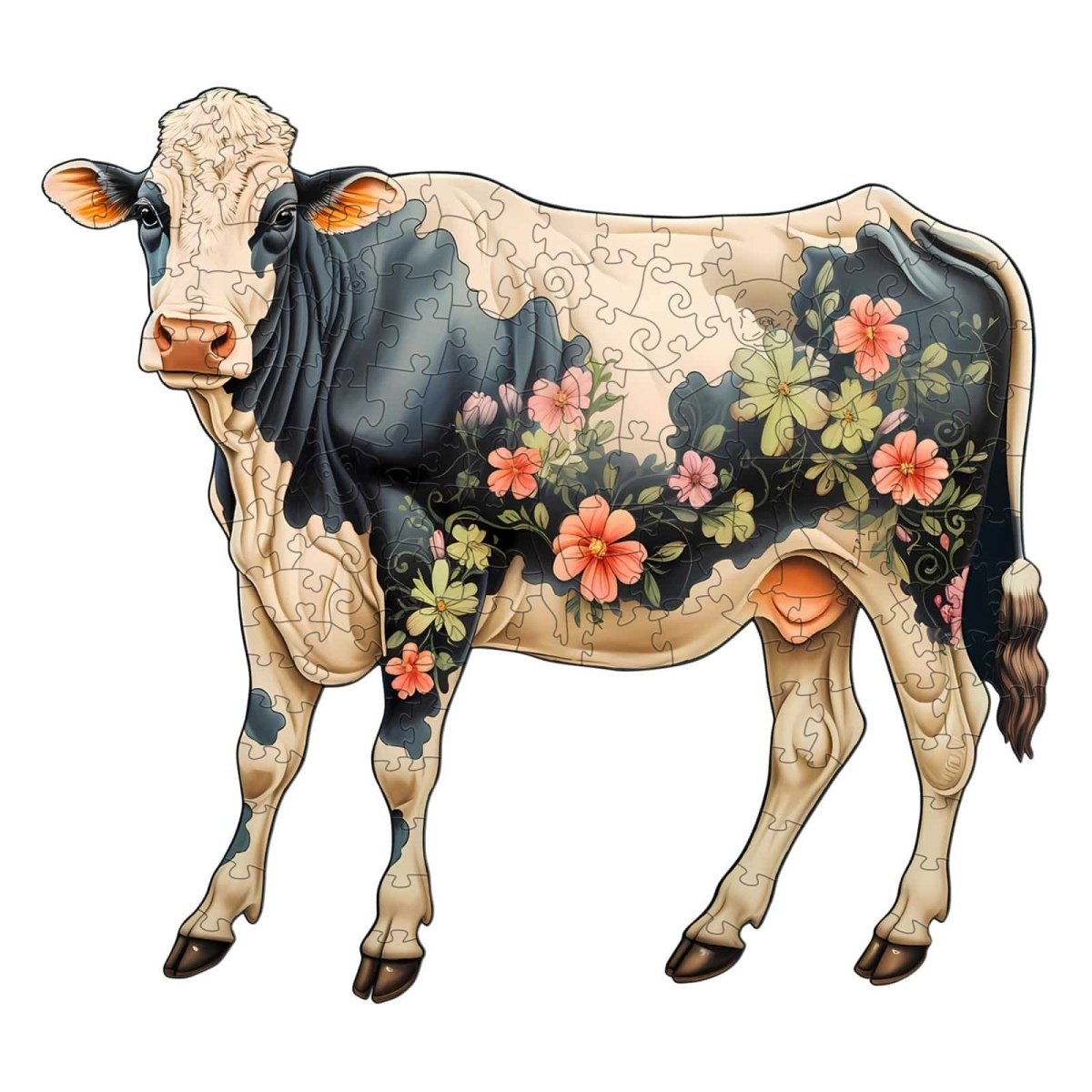 Black and White Dairy Cattle Wooden Jigsaw Puzzle - KAAYEE Puzzle
