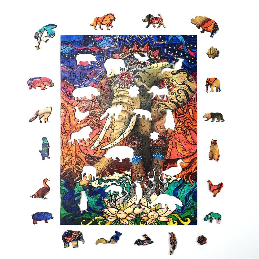 BOHEMIAN ELEPHANT Wooden Jigsaw Puzzle - KAAYEE Puzzle