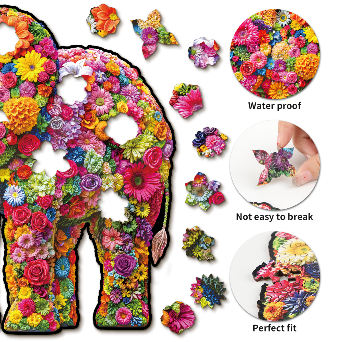 Flower Elephant Wooden Jigsaw Puzzle - KAAYEE Puzzle