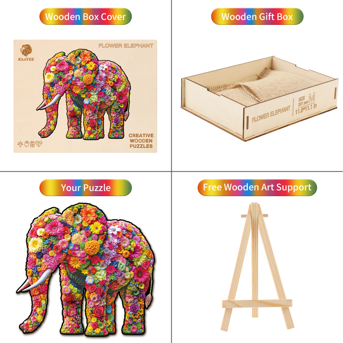 Flower Elephant Wooden Jigsaw Puzzle - KAAYEE Puzzle