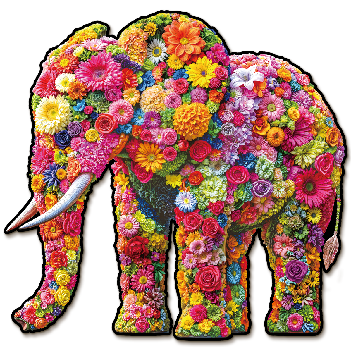 Flower Elephant Wooden Jigsaw Puzzle - KAAYEE Puzzle