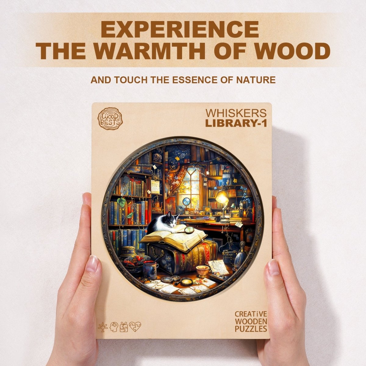 Whiskers Library - 1 Wooden Jigsaw Puzzle - KAAYEE Puzzle